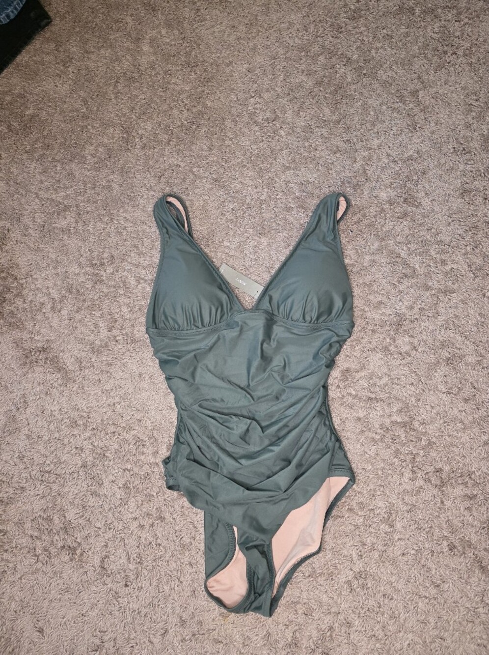 NWT J.Crew Ruched V-Neck One-Piece Swimsuit SZ 12 Cool Cypress - Picture 6 of 12